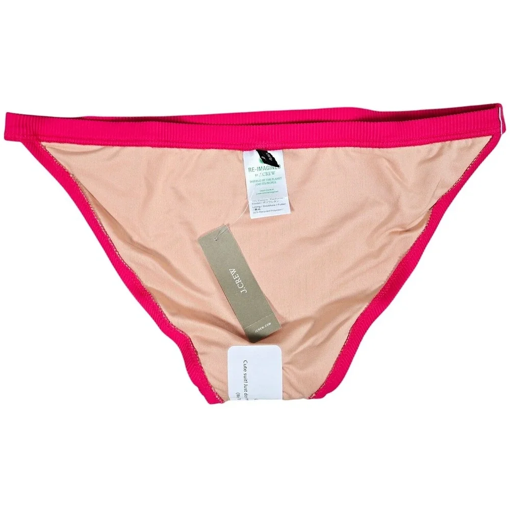 J. Crew Ribbed-trim hipster full-coverage bikini bottom in Wild‎ Hibiscus S NWT